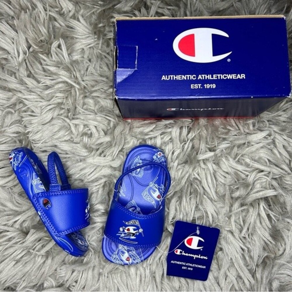 NEW Champion Mega C Man blue toddler boy sandal slides size 6